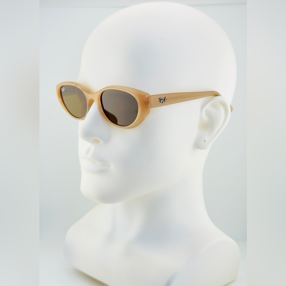 Ray-Ban Sunglasses Bio-Based RB4457D Polished Opal Beige Frame Dark Brown Lenses - Picture 3 of 15